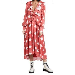 Sister Jane red and white Star Baker ruffle midi dress NWT